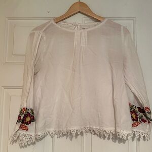 Anthropologie White Embroidered Top